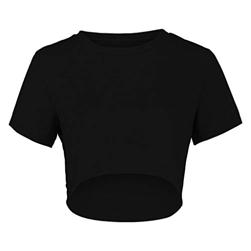 YEZIJIN Fashion Womens Ladies Summer Pure Color Midriff Short Casual Tops T-Shirt Sexy T-Shirt Blouse Tee 2019 New Black