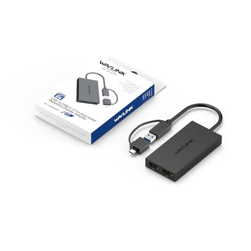 WAVLINK USB 3.1/USB-C to Dual HDMI Adapter - DisplayLink Dual 4K 60Hz Monitor Hub for Windows & Apple M1/M2/M3 Mac, Compatible with New MacBook Neo