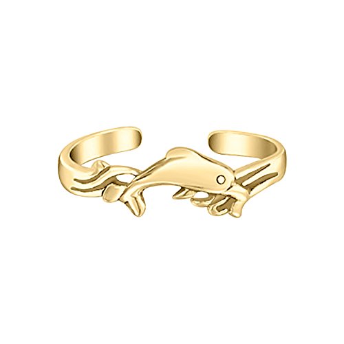 SVC-JEWELS Nautical Dolphin Midi Ring 14K Yellow Gold Plated Toe Rings Adjustable