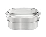 +Steel Double Lunch Box 32oz, 18/8 Stainless Steel Kids Lunch Box & Bento Food Container
