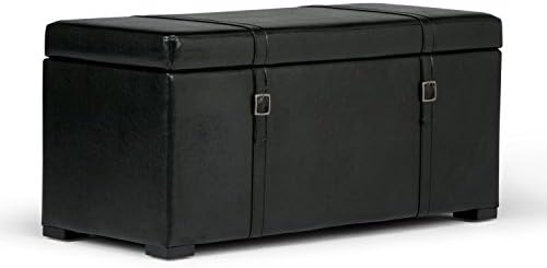 Simpli Home Dorchester 5 Piece Rectangular Storage Ottoman Bench, Midnight Black