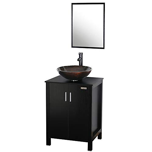 Eclife 24 inch Bathroom Vanity with Sink Combo Glass Sink Bowl MDF Stand Bathroom Solid