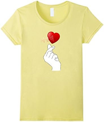 Womens Korean Finger Heart I Love You Sign T-Shirt Large Lemon