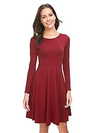 Vestido skater casual hasta la rodilla acampanado de manga larga para mujer de Missufe