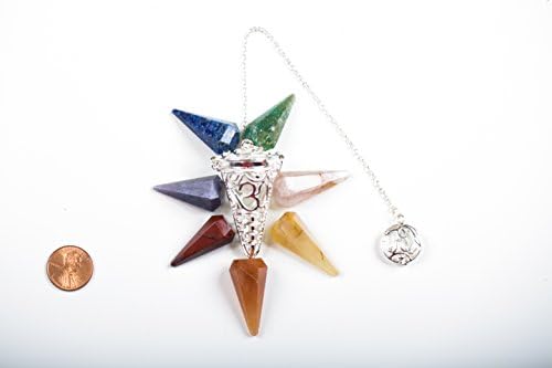 Om Chakra Cage Pendulum with 7 Interchangeable Gemstones for Scrying, Dowsing, Divination, Reiki, Chakra Testing, Chi from The Goddess Menagerie