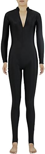 JustinCostume Spandex Polo Neck Front Zipper Stirrup Unitard, L, Black
