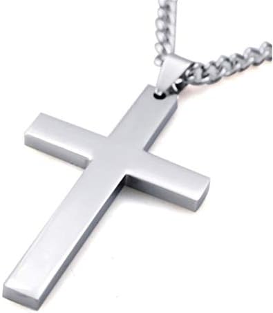 CHASIROMA Cross Pendant Chain Necklace Stainless Steel Cross Pendant Chain Necklace for Men Women Couples Silver Cross
