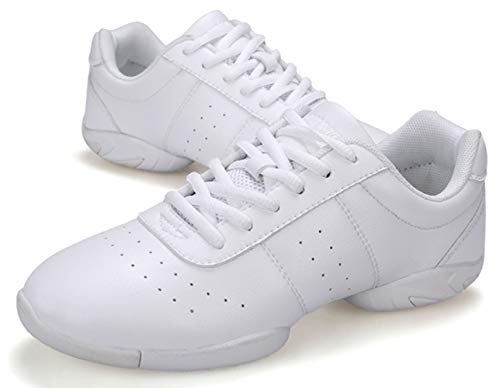 WUIWUIYU Womens Girls Lace-Up Aerobics Gymnastics Cheerleading Dance Shoes Sport Training Sneakers White US Size 2.5 M