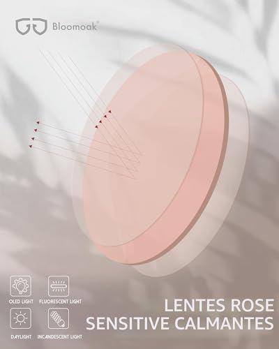 Bloomoak Gafas de color rosa antimigraña, FL-Flex gafas rosas contra la sensibilidad a la luz, el deslumbramiento LED, la fotofobia y la fatiga ocular
