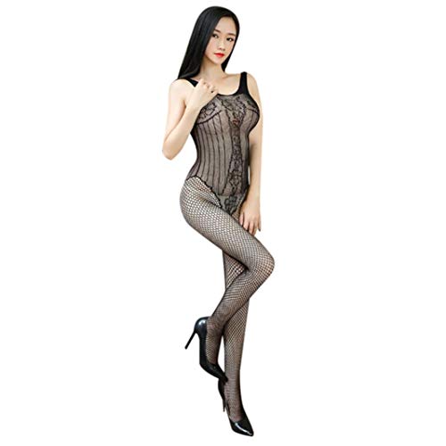 Wesracia Women's Sexy Lingerie Hollow Out Babydoll Open Crotch Seduction Stockings Bodysuit (Black)