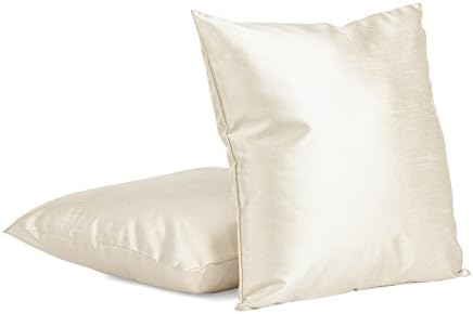 2-Piece Solid Color 26" X 26" Faux Silk Decorative Euro Pillow Cover, Zipper Closure - Ecru
