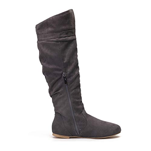 â¤Kauneusâ¤ Women's Faux Suede Bowknot Lovely High Boots Zipper Flat Comfy Winter Boot Slouched Under Knee High Flat Boots Dark Gray