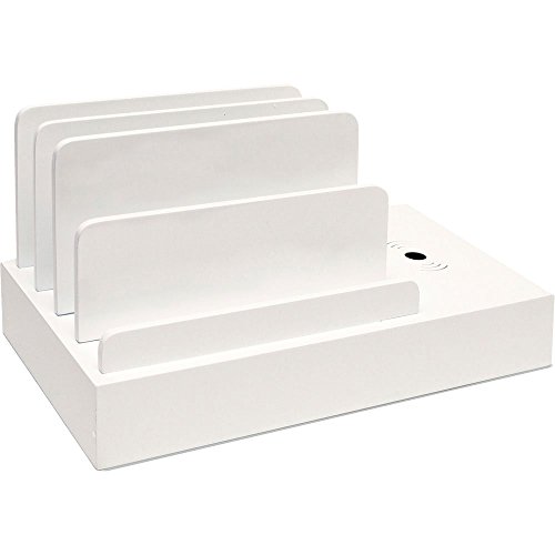 G.U.S. Charging Desk Organizer with Wireless Smart Charging Pad + 6-USB Ports. Multi-Device Charger for iPhones, iPads, E-Readers, Samsung, Android, Nexus and More. Strong Build, High Gloss White