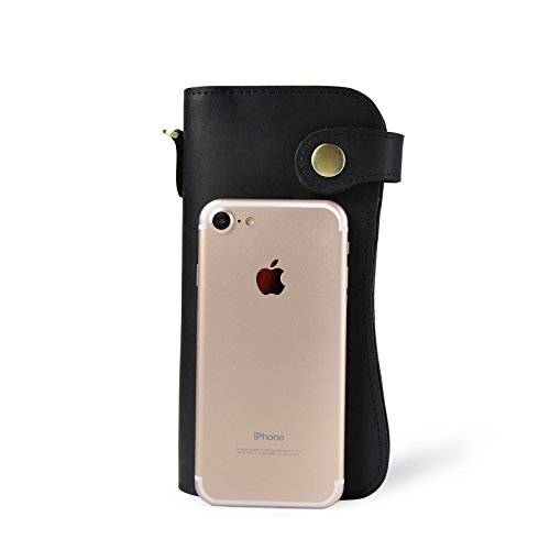 Le'aokuu Mens Genuine Leather Bifold Wallet Organizer Checkbook Iron Chain (The Black)