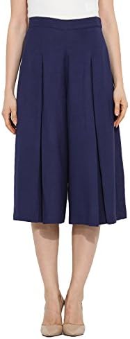 Saiesta Women's Navy Blue Box Pleated Rayon Cullote Pants Medium