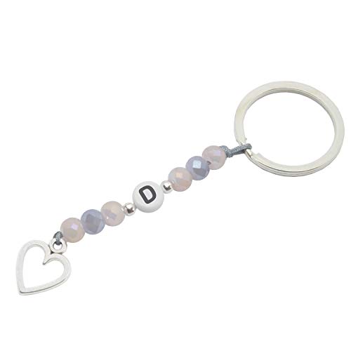 Key ring with letters, pearls and heart pendant in silver, handmade – includes gift box.