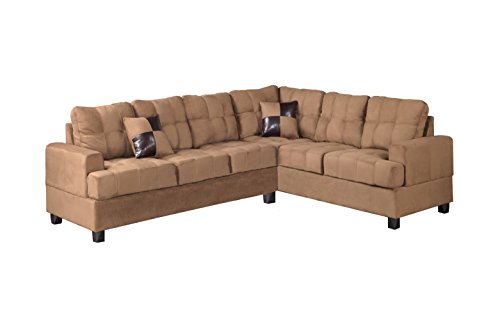 Poundex Bobkona Leo Microfabric 2-Piece Reversible Sectional Sofa, Saddle