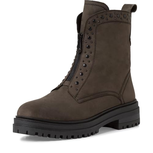 MARCO TOZZI Damen Stiefeletten ohne Absatz aus Leder mit Reißverschluss, Braun (Anthracite N.C), 37 EU