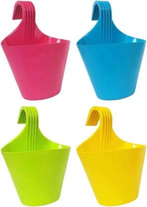 GTB plastic Railing Pot Multicolour ,4 Pieces