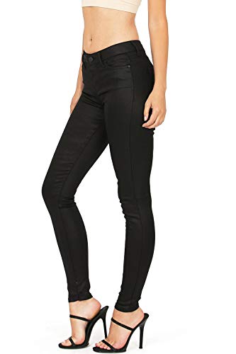 Celebrity Pink Women's Juniors Mid-Rise Color Jeggings Fit Skinny Pants (3, Coated Black)