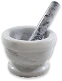 Mortar and Pestle Set Marble 4 inches Diameter White with Black &amp; Gray Stripes
