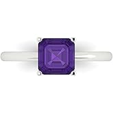 Clara Pucci 14K Solid White Gold 1.5 ctw Amethyst Solitaire Ring for Women | Anniversary, Birthday Gift | 6.5mm Asscher Cut