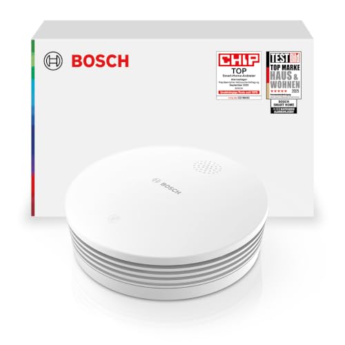 Bosch Smart Home Rauchwarnmelder II, Smarter Rauchmelder mit Sirene & App-Alarm, vernetzter Brandschutz im ganzen Zuhause, Apple Home kompatibel, einf