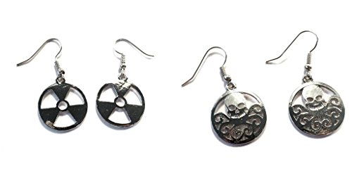 Hulk Gamma Logo and Silver Hydra Logo Dangle Earrings w/Gift Box