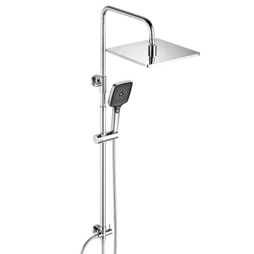 JOHO Edelstahl Duschsystem mit Regendusche ohne Armatur, 25x25 cm Chrom