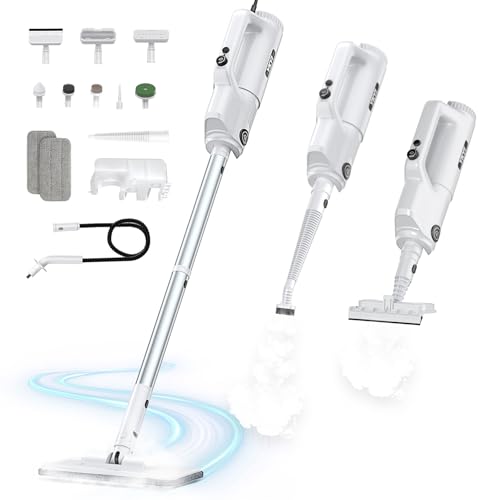 YKYI Steam Mop, Detachable 10 in 1 Multipurpose Steamer with 11 Attachments, Handheld Steam Cleaner for Home, Hardwood Floors, Laminate, Marble, Tile, Grout, Carpet, Windows, Furniture Cleaning
