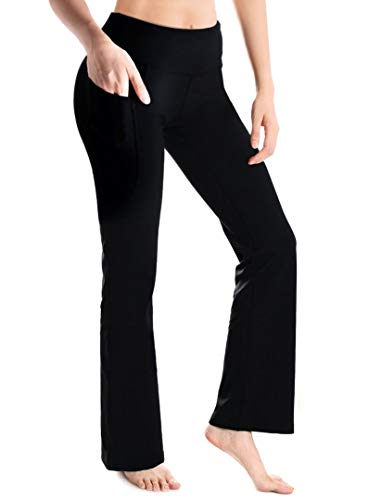 Yogipace, Side Pockets, 27″/29″/31″/35″/37″ Inseam Women’s Bootcut Yoga Pants Workout Pants Long Bootleg Flare Pants, 27″, Black Size M