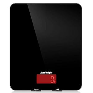 ACCUWEIGHT Bilancia da Cucina Digitale con Funzione Tare, 5kg/11lbs Bilancia Elettronica Professionale, Alta Precision 1g, Batteries Incluse, Bilancia Alimenti in Vetro Temperato, Display LCD Nero
