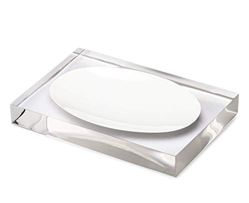 Essentra Home 4-Piece Cristallino Collection with White and Transparent Aesthetics. Collection Includes a Soap Dispenser, Toothbrush Holder, Tumbler, and Soap Dish. - Thumbnail 5