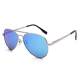 Classic Kids Polarized Aviator Sunglasses for Babies and Toddlers - Blue Mirror Lens/Silver Frame
