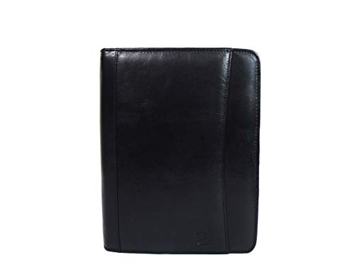 Zippered Genuine Leather Business Portfolio |Easy to Carry Organizer With Writing Pad Holder, Business Card And Pen Slots. IPAD Holder And Flip-Closure Phone Pocket,Black by Aaron Leather (W/o Handle) - Thumbnail 7