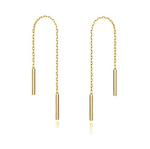 Gintan Sterling Silver 1mm Threader Earrings, 4 Inch (Gold)