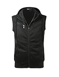 uxcell Men Ribbed Hem Fake Chest Pocket Hoodie Vest L Black