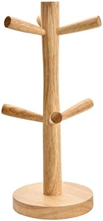 Wooden Removable Mug Tree, Mug Rack, Mug holder,Mug Organizer, Tea Cups Storage Tree,Cups Holder, Drying Hanging Stand with 6 Storage Hooks
