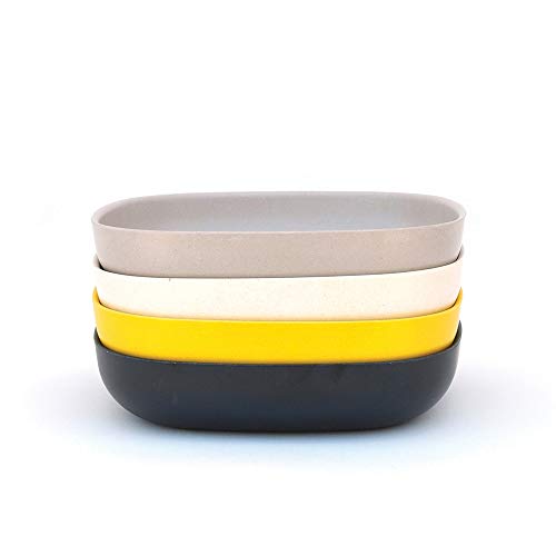 EKOBO Bamboo 40oz Pasta/Salad Plate Bowl Set, Service for 4, Gift Box, BIOBU Eco-material, Indoor/Outdoor dining, Assorted Colors