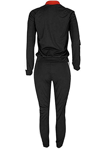 Women's Color Block Tracksuit Set Zipper Jacket and Pants 2 Piece Sports Jog Set - Thumbnail 3
