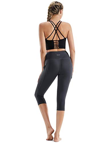 Rocorose Women's High Waist Yoga Shorts - Tummy Control 4-Way Stretch Workout Running Shorts With Side Pockets