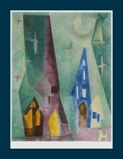Bild mit Rahmen Lyonel Feininger - Silbersternen-Bild - Holz blau, 48.9 x 63.0cm - Premiumqualität - MADE IN GERMANY - ART-GA