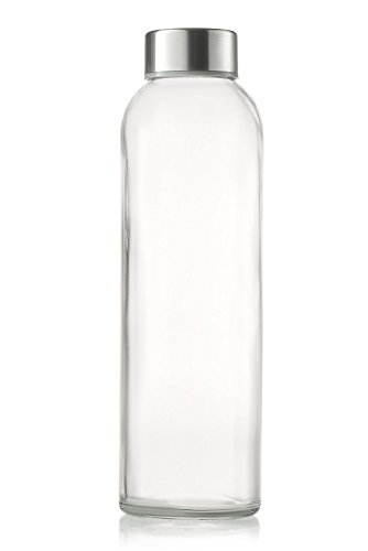 Sagler glass bottles 6 Pack 18oz - Includes 6 Sleeves (COLORS MAY VARY) - glass drinking bottles for Beverage and Juice - water bottle glass with stainless Steel Caps with - Leak-Proof Lid