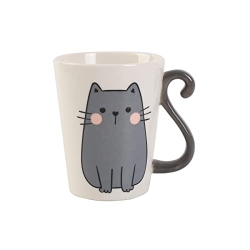 I-TOTAL® - Ceramic Cat Mug, Tea and Coffee Mug, 11.5 x 10 x 8.5 cm (Grey)