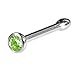 Body Candy Stainless Steel 1.7mm Light Green Nose Stud Bone Created with Crystal 20 Gauge 1/4