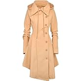 QZUnique Long Trench Pea Coat for Women - Wool Winter Trench Coat Goth Lapel Peacoat Outwear Thick Hood Pea Jacket Trenchcoat