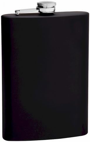 Rubberized Coated Hip Flask Holding 12 oz - Pocket Size, Stainless Steel, Rustproof, Screw-On Cap - Black Finish