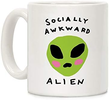 Socially Awkward Alien White 11 Ounce Ceramic Coffee Mug