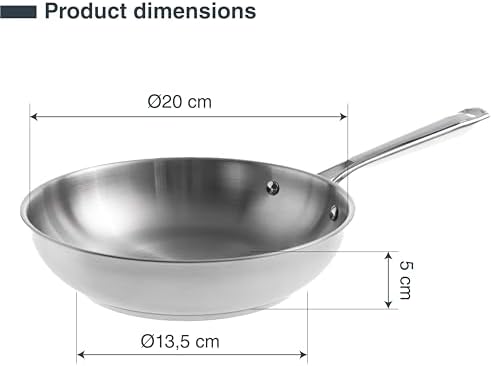 - 44420 - Cuisine Bratpfanne aus Edelstahl 18/10, ohne Antihaftbeschichtung, ergonomischer Griff, Vollinduktionsboden, geeignet für Induktion, Ofen und Spülmaschine, Ø 20 cm, Höhe 5 cm