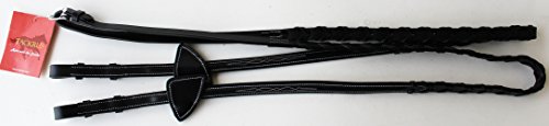 Horse English Padded Leather Braided Contest Show Rein Black 8031004BK - Thumbnail 2